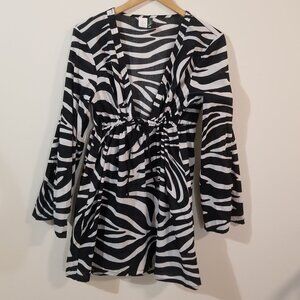 Lauren Ralph Lauren Beach Swim 100% Cotton Cover-up - Black White Zebra - Large